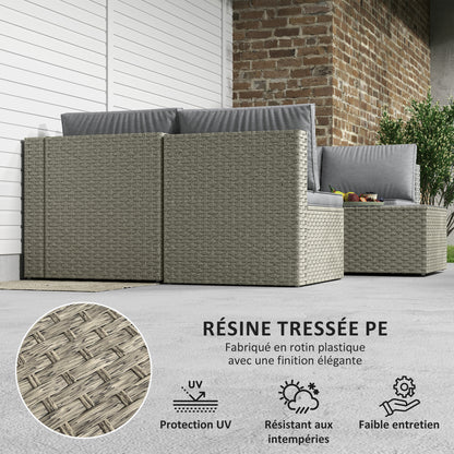 Modular Outdoor Garden Furniture Set for 6 People, Balcony Garden Furniture in Woven Resin with Sofas and Tempered Glass Coffee Table Removable Cushions Included for Patio Balcony Terrace, Brown