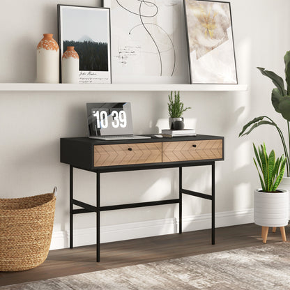 Desk with Storage Computer Desk with Drawers, Metal Frame, 106L x 50W x 77H cm Black