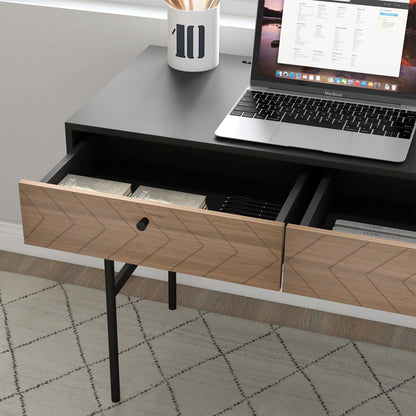 Desk with Storage Computer Desk with Drawers, Metal Frame, 106L x 50W x 77H cm Black