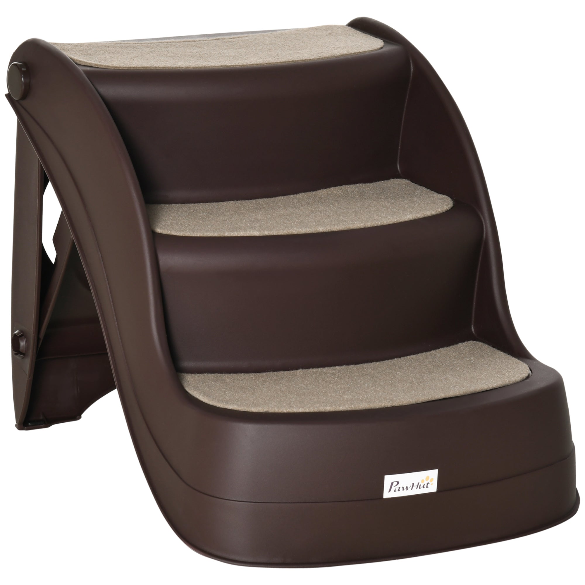 3-Step Foldable Dog Staircase Plastic Pet Steps with Non-Slip Carpet for Bed Sofa 15 kg Load Capacity 49x38x38 cm Brown