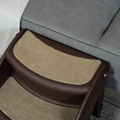 3-Step Foldable Dog Staircase Plastic Pet Steps with Non-Slip Carpet for Bed Sofa 15 kg Load Capacity 49x38x38 cm Brown