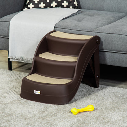 3-Step Foldable Dog Staircase Plastic Pet Steps with Non-Slip Carpet for Bed Sofa 15 kg Load Capacity 49x38x38 cm Brown