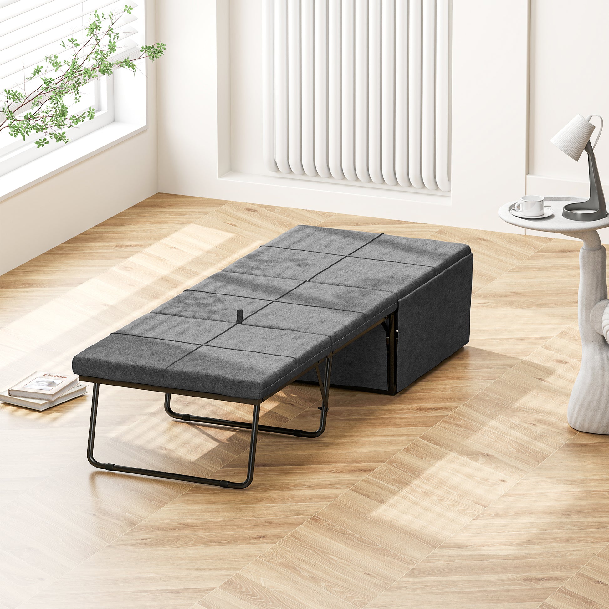 folding bed approx. 190x60 cm guest bed with 8cm foam mattress, foldable travel bed, adult single bed, metal bed up to 120 kg load capacity, folding bed for office, guest room, Gray