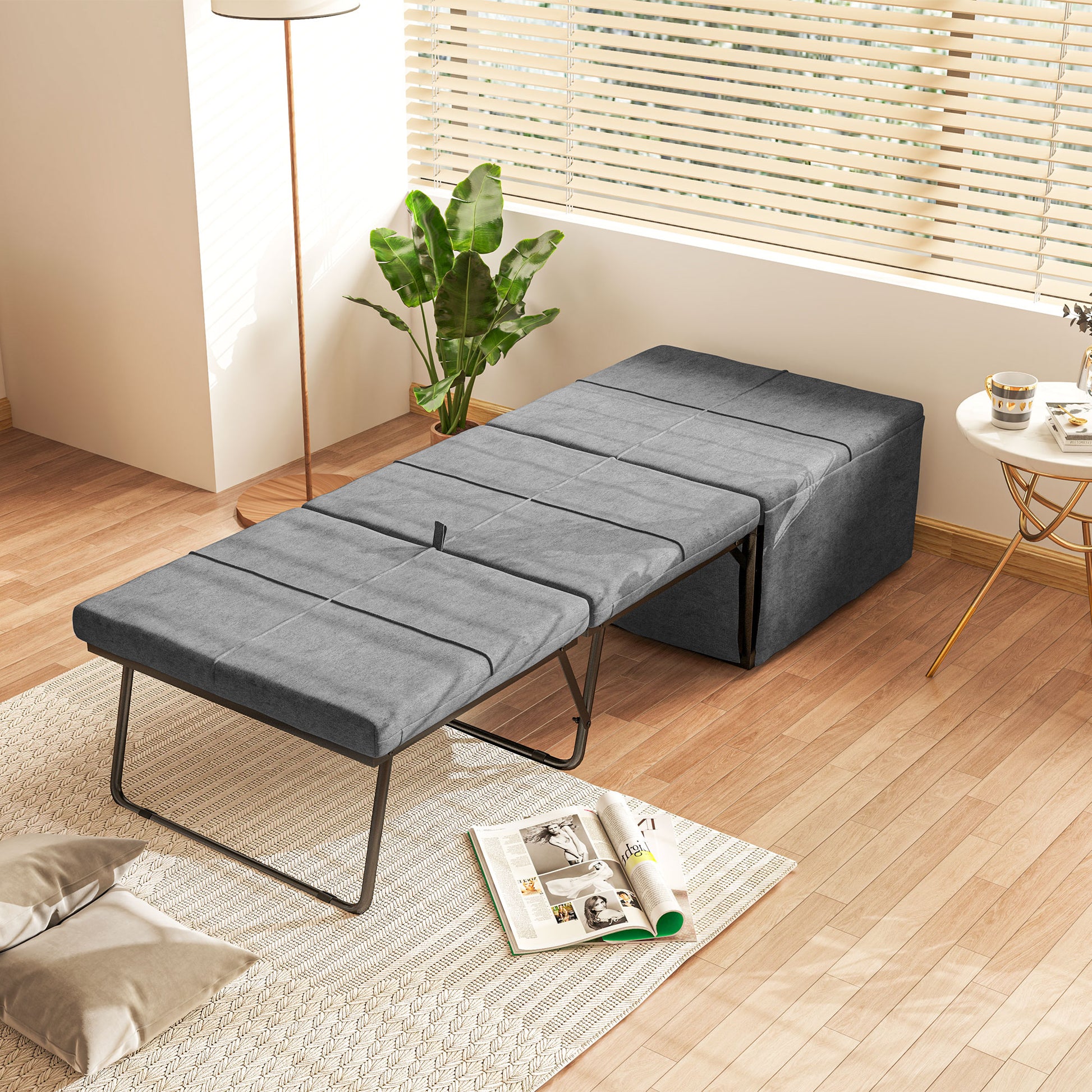 folding bed approx. 190x60 cm guest bed with 8cm foam mattress, foldable travel bed, adult single bed, metal bed up to 120 kg load capacity, folding bed for office, guest room, Gray