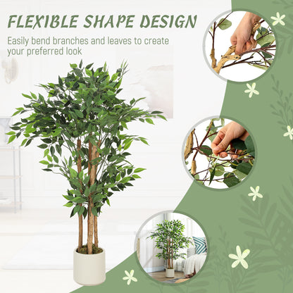 Artificial Banyan Tree with Adjustable Branches — White PP & Cement Planter, Realistic PEVA Leaves & Wood Trunk, 47.2 in