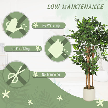 Artificial Banyan Tree with Adjustable Branches — White PP & Cement Planter, Realistic PEVA Leaves & Wood Trunk, 47.2 in