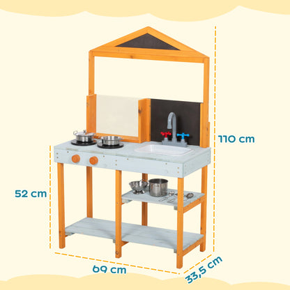Mud Kitchen Outdoor Play Kitchen, Wooden with Stove, Removable Sink & Shelves—Includes 4 Stainless Bowls & 3 Shovels, Ages 3–8, Light Blue