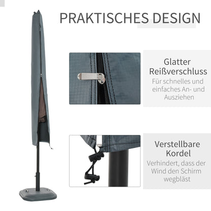 Umbrella Cover Umbrella Protective Cover, Weatherproof, Fixing Strap, Zipper, Oxford Polyester, Gray, 178 x 25/35 cm