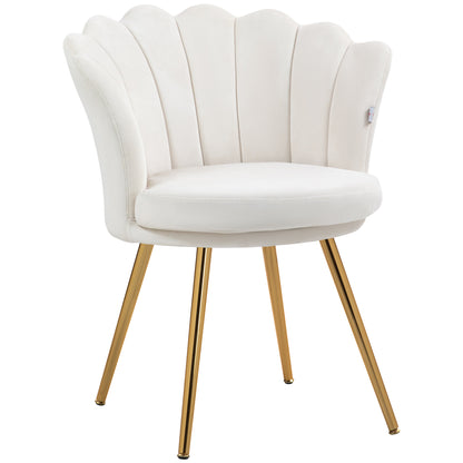 Shell Chair Velvet Dressing Chair Lounge Chair with Golden Metal Legs for Living Room Bedroom and Dining Room 67W x 64D x 77H cm Cream