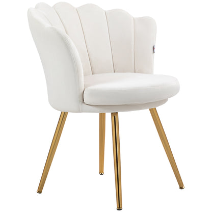 Shell Chair Velvet Dressing Chair Lounge Chair with Golden Metal Legs for Living Room Bedroom and Dining Room 67W x 64D x 77H cm Cream