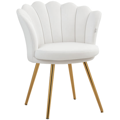 Shell Chair Velvet Dressing Chair Lounge Chair with Golden Metal Legs for Living Room Bedroom and Dining Room 67W x 64D x 77H cm Cream