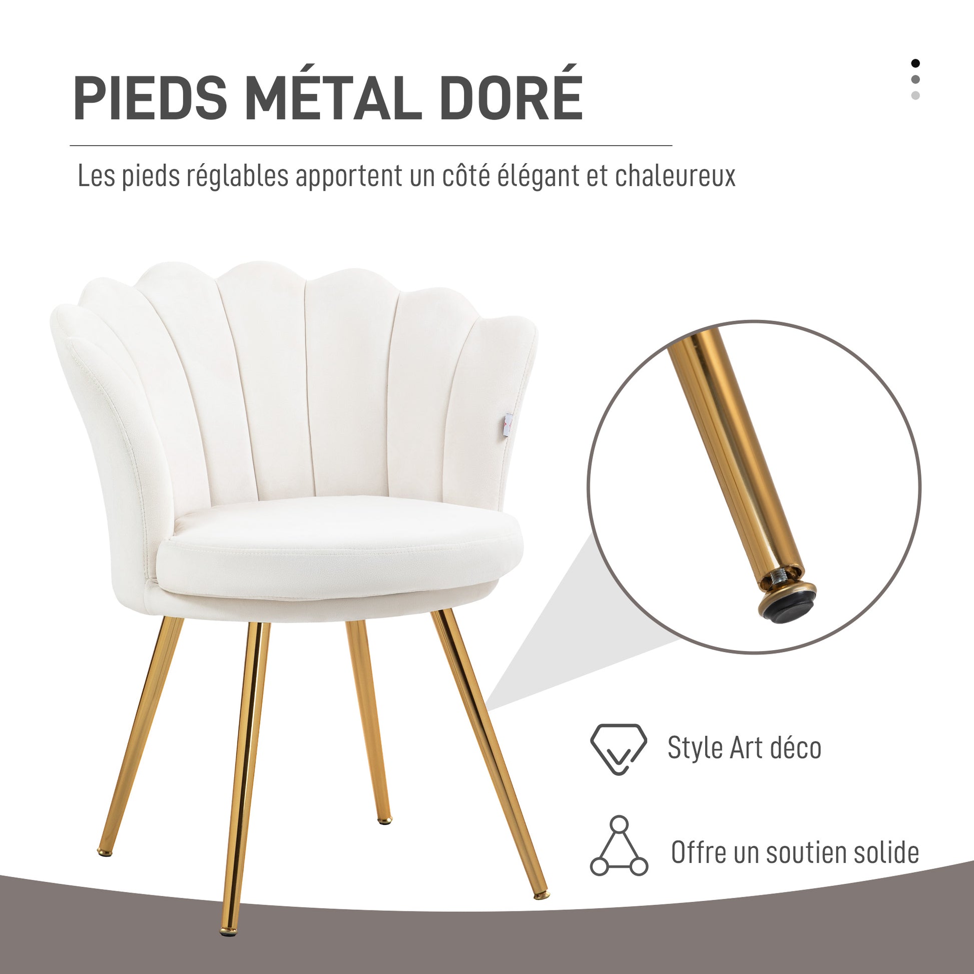 Shell Chair Velvet Dressing Chair Lounge Chair with Golden Metal Legs for Living Room Bedroom and Dining Room 67W x 64D x 77H cm Cream