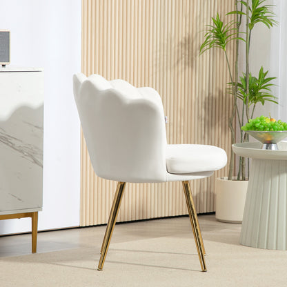 Shell Chair Velvet Dressing Chair Lounge Chair with Golden Metal Legs for Living Room Bedroom and Dining Room 67W x 64D x 77H cm Cream