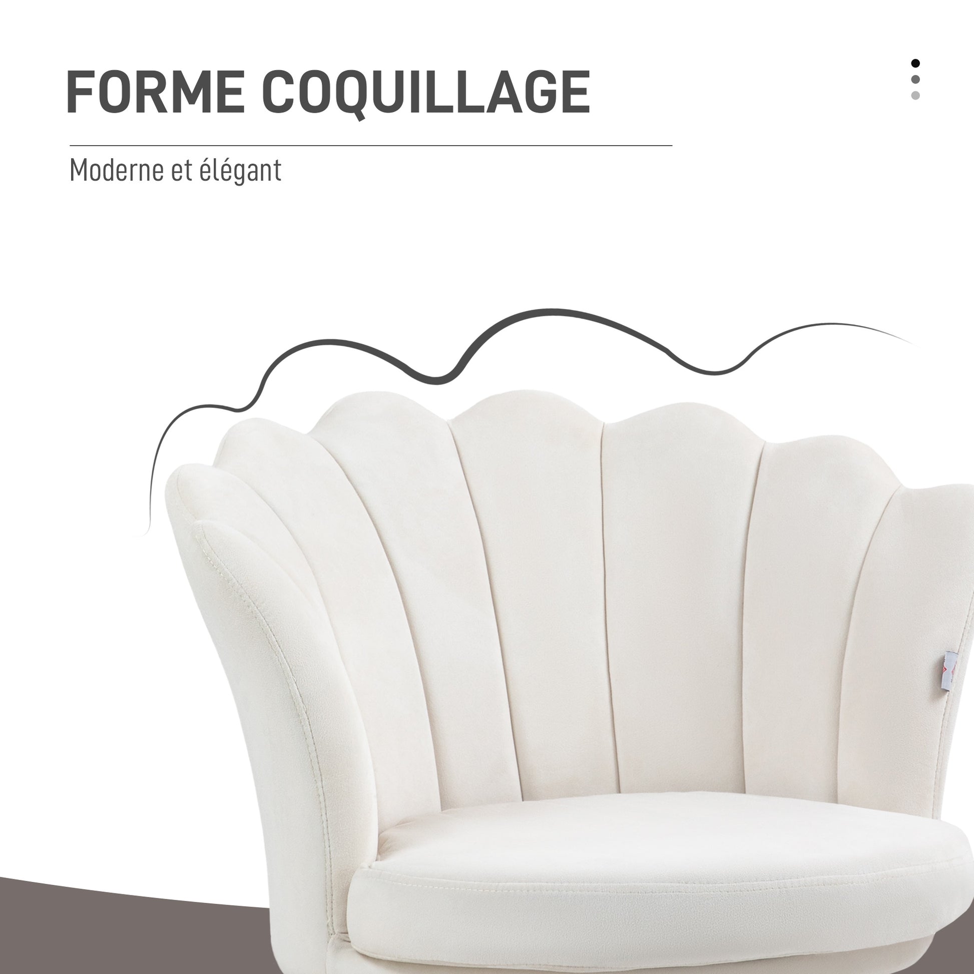 Shell Chair Velvet Dressing Chair Lounge Chair with Golden Metal Legs for Living Room Bedroom and Dining Room 67W x 64D x 77H cm Cream