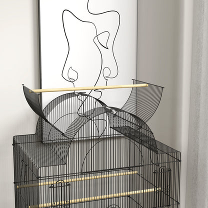 Bird Cage Budgie Cage with Tray, Shelf, Feeding Cups, Parrot Cage with Wheels for Budgie, Canary, Cockatiel, Steel 63 x 53 x 144 cm Black