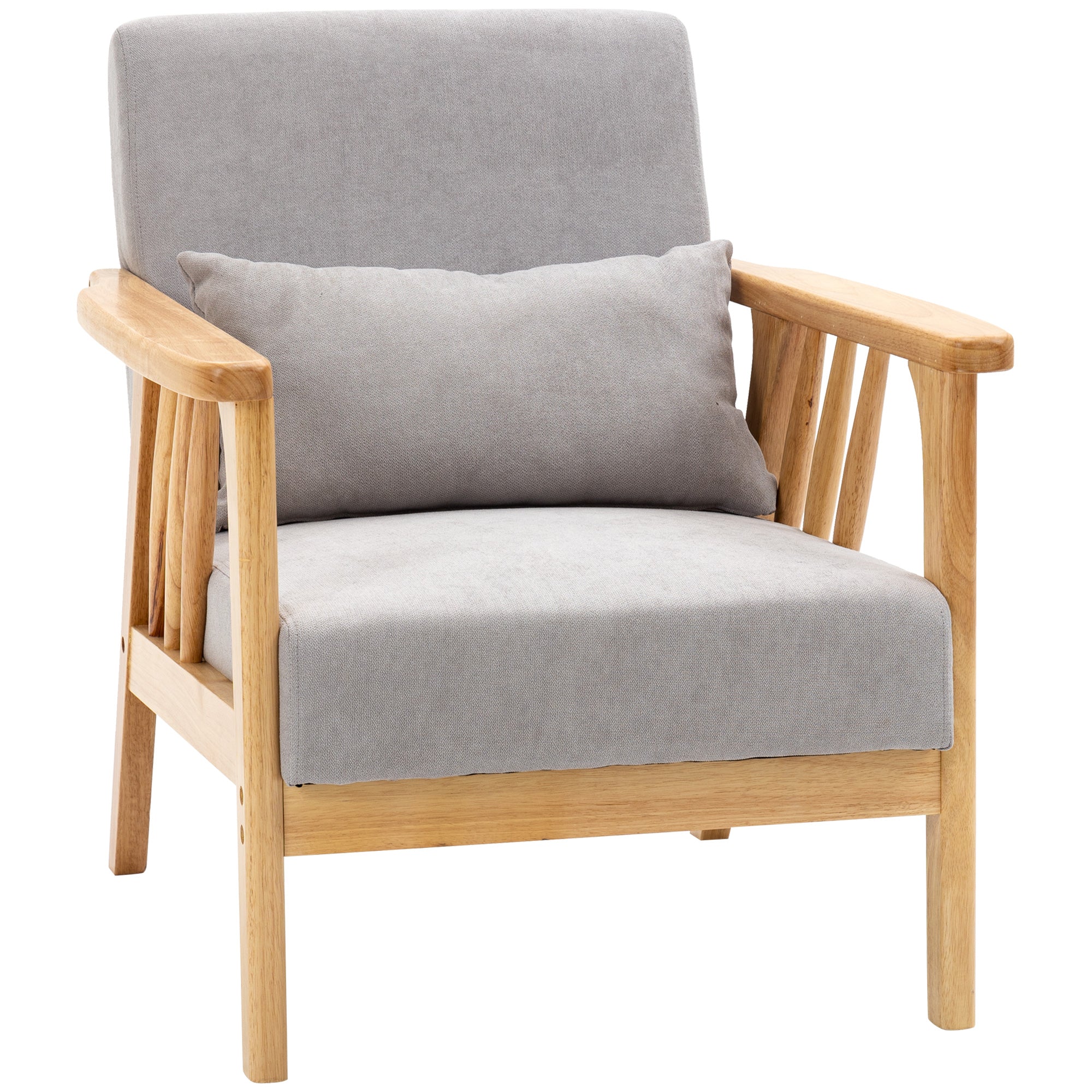 Modern Armchair with Velvet Upholstery and Wood Frame, Bedroom and Living Room Armchair with Extra Pillow, 68x75x78cm, Gray