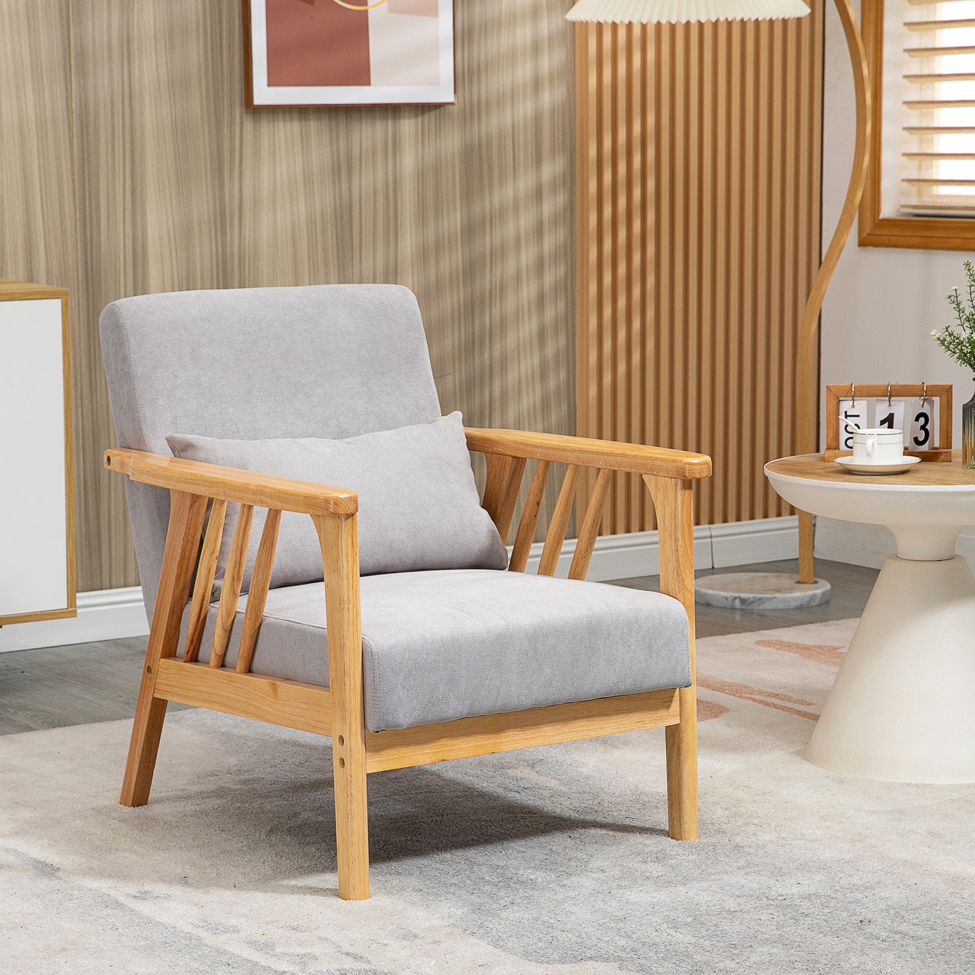 Modern Armchair with Velvet Upholstery and Wood Frame, Bedroom and Living Room Armchair with Extra Pillow, 68x75x78cm, Gray