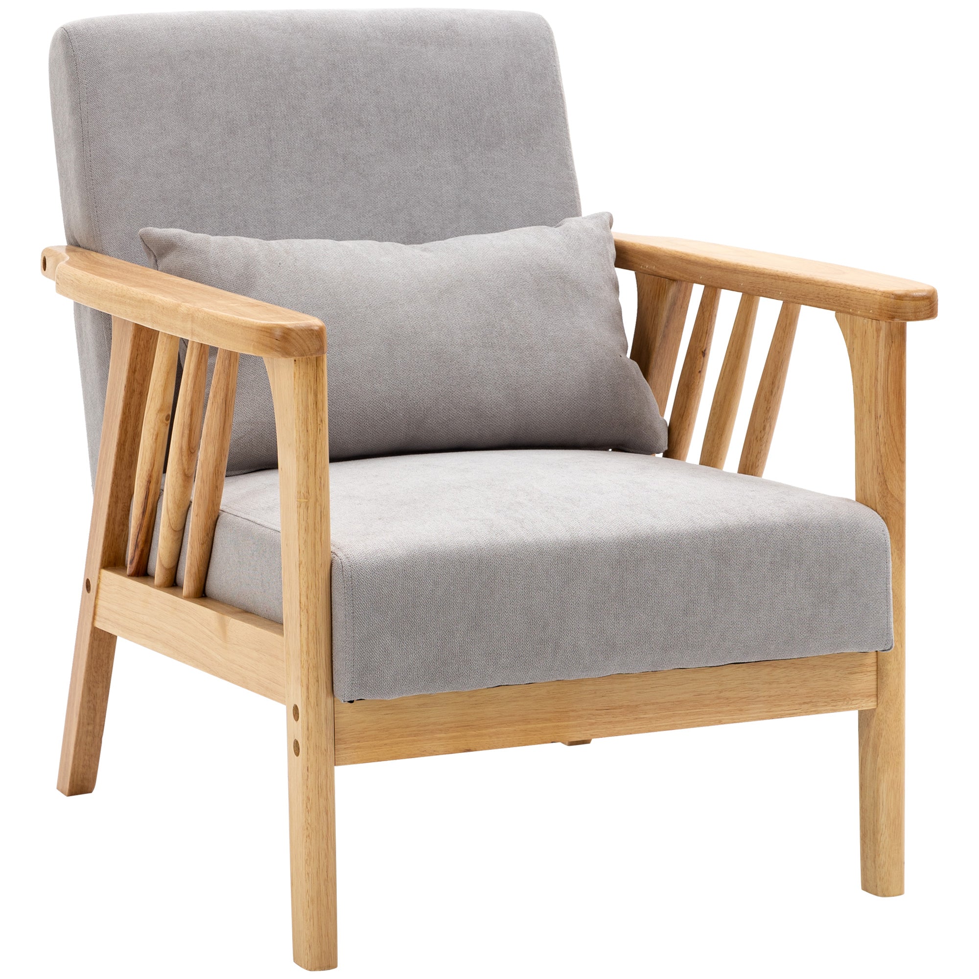 Modern Armchair with Velvet Upholstery and Wood Frame, Bedroom and Living Room Armchair with Extra Pillow, 68x75x78cm, Gray