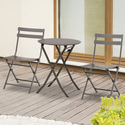 Foldable Garden Table with Chairs in Brown Steel, 3-Piece Set for Balcony, Terrace, Outdoor