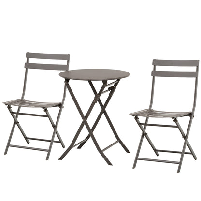 Foldable Garden Table with Chairs in Brown Steel, 3-Piece Set for Balcony, Terrace, Outdoor