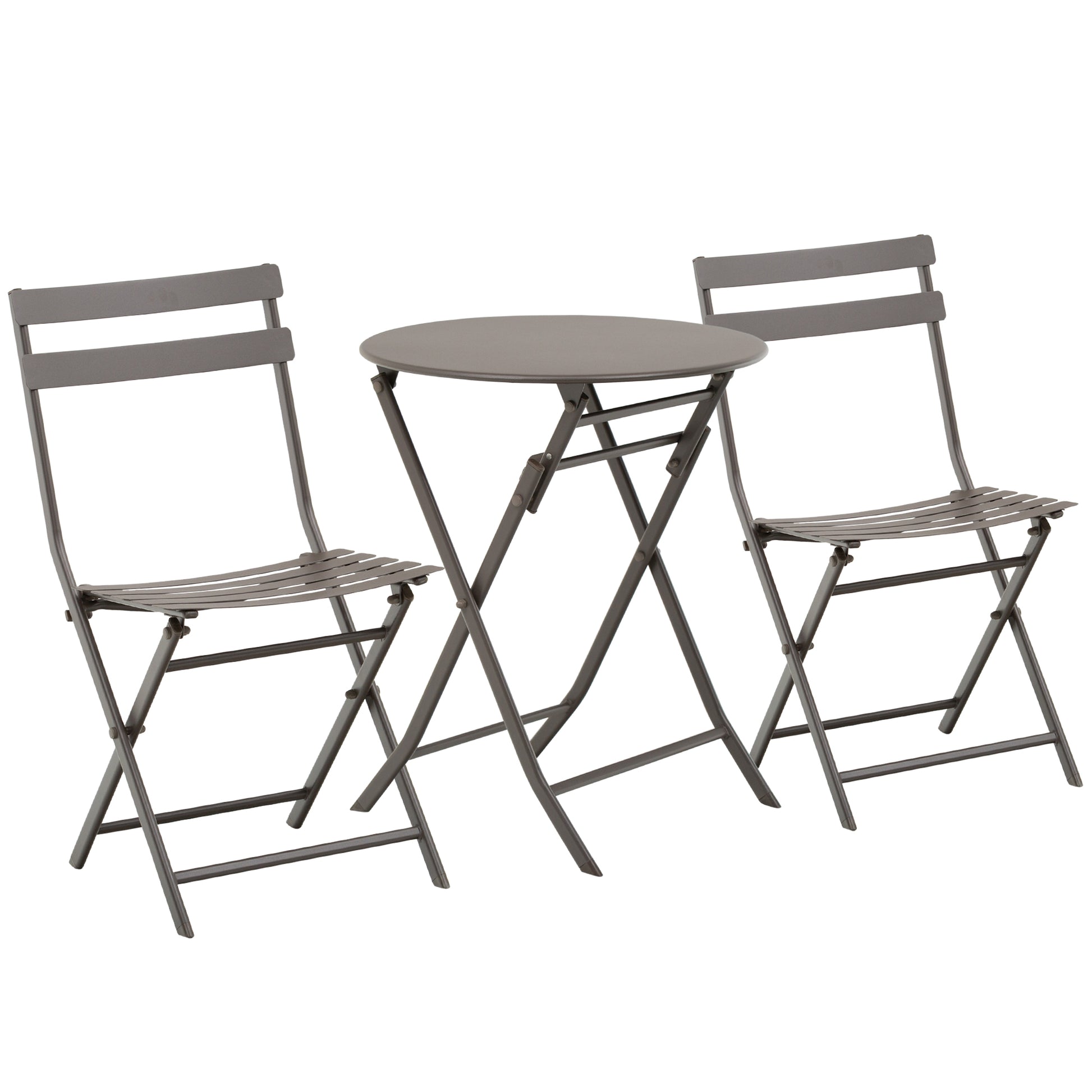Foldable Garden Table with Chairs in Brown Steel, 3-Piece Set for Balcony, Terrace, Outdoor