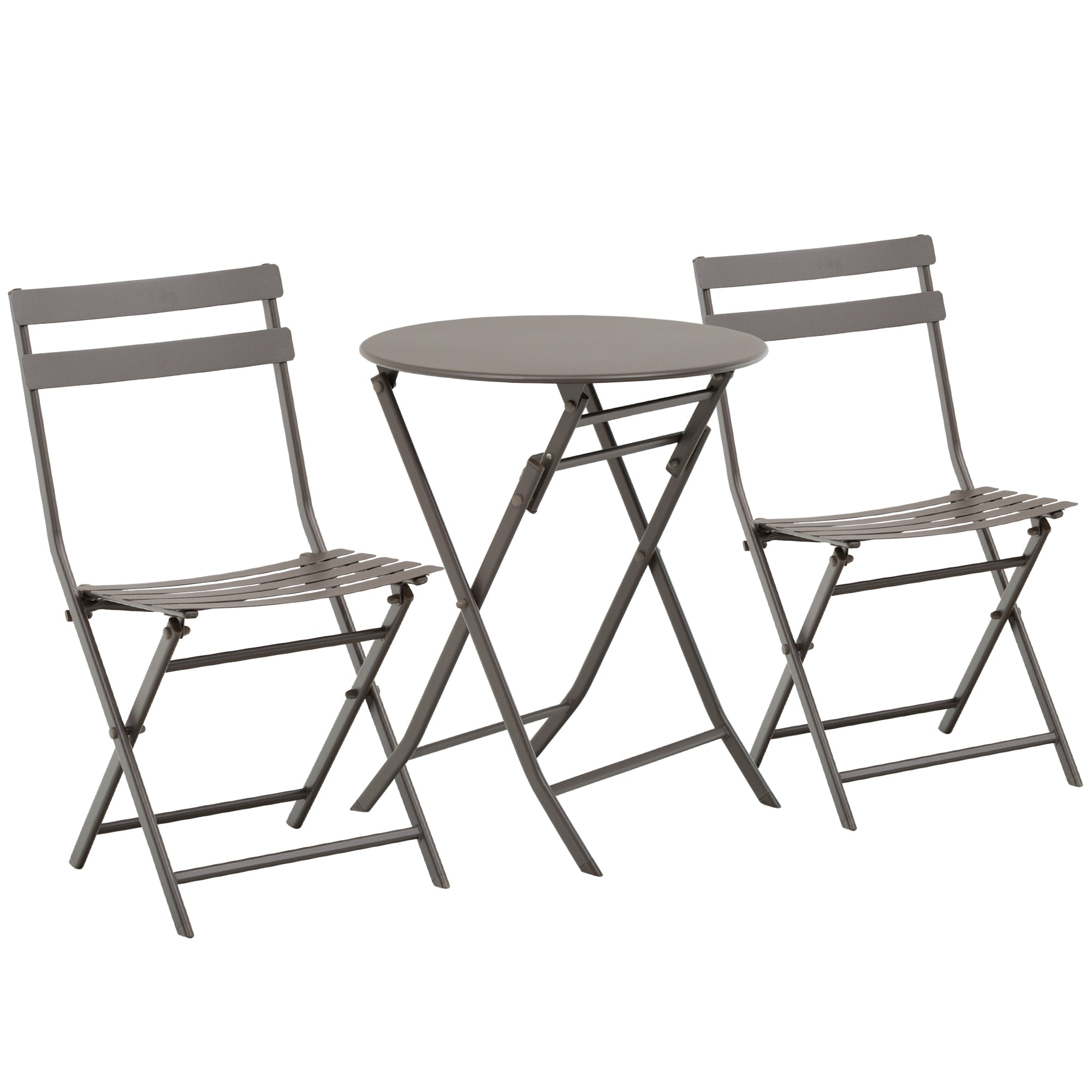 Foldable Garden Table with Chairs in Brown Steel, 3-Piece Set for Balcony, Terrace, Outdoor