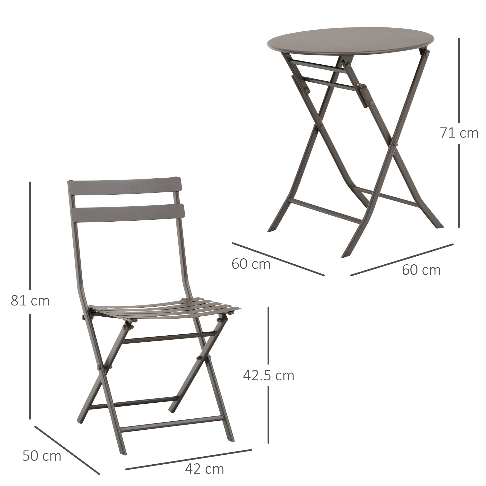 Foldable Garden Table with Chairs in Brown Steel, 3-Piece Set for Balcony, Terrace, Outdoor