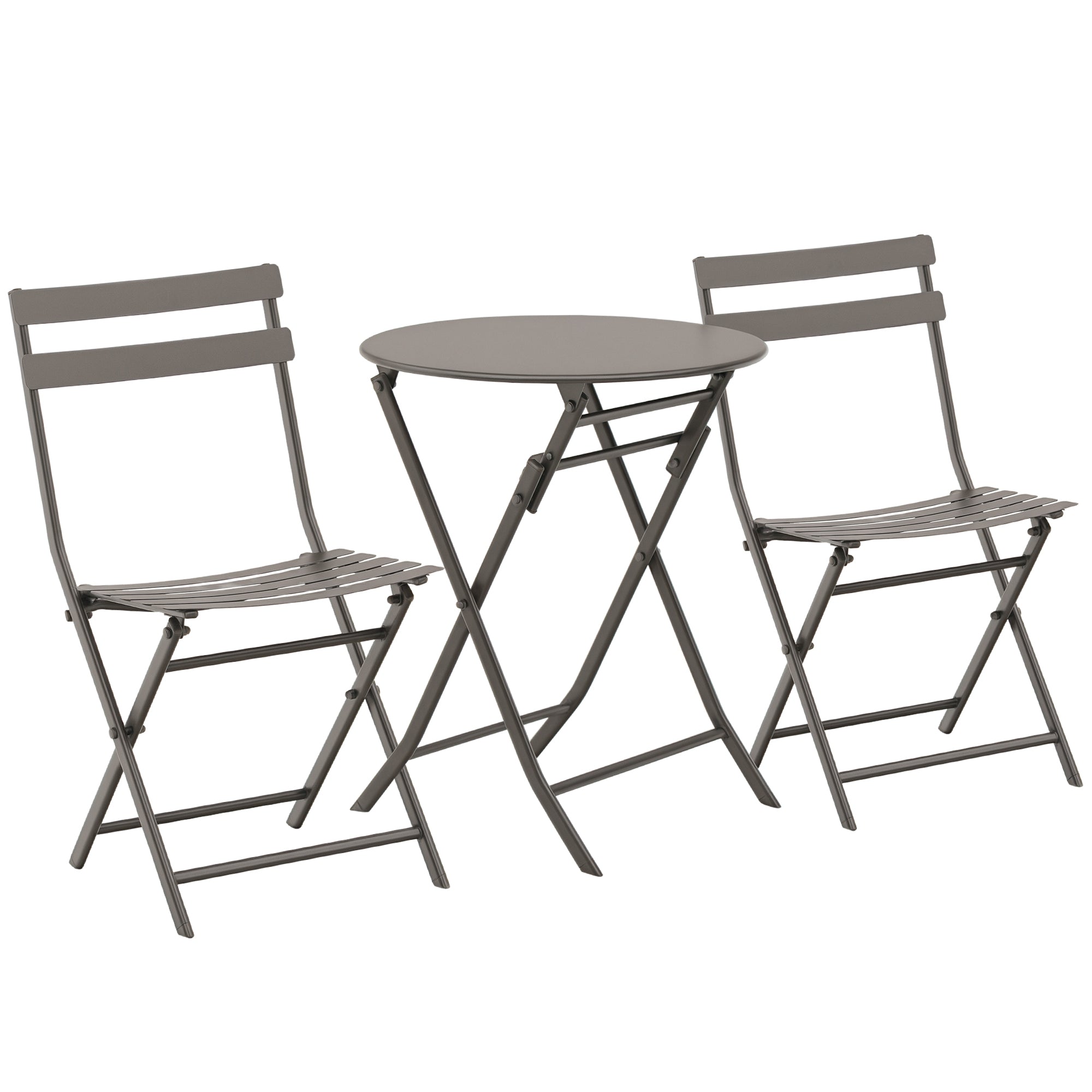 Foldable Garden Table with Chairs in Brown Steel, 3-Piece Set for Balcony, Terrace, Outdoor
