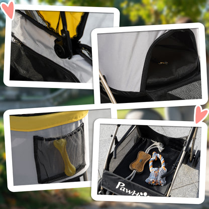 Dog Stroller, 2 in 1 Dog Trolley, Carry Bag, Foldable Dog Buggy with Cushion, Cat Stroller for Small Dogs, Cats, Cat Buggy with 4 Wheels, Mesh Window, Oxford Fabric, Yellow