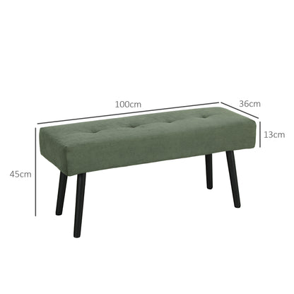 Bench Upholstered with Corduroy, Tufted Bed Bench with Metal Legs, Shoe Bench Entryway Furniture up to 220 kg for Bedroom, Living Room, Hallway 100 x 36 x 45 cm Green
