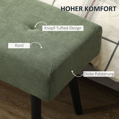 Bench Upholstered with Corduroy, Tufted Bed Bench with Metal Legs, Shoe Bench Entryway Furniture up to 220 kg for Bedroom, Living Room, Hallway 100 x 36 x 45 cm Green