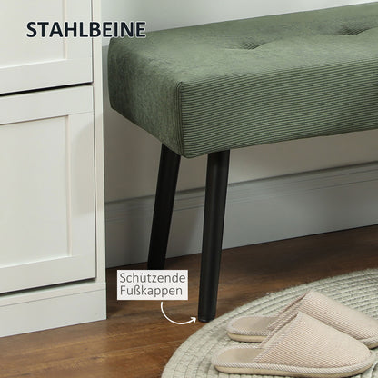 Bench Upholstered with Corduroy, Tufted Bed Bench with Metal Legs, Shoe Bench Entryway Furniture up to 220 kg for Bedroom, Living Room, Hallway 100 x 36 x 45 cm Green