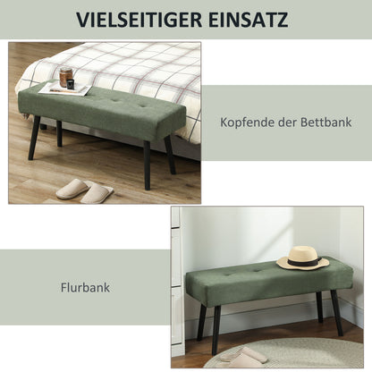 Bench Upholstered with Corduroy, Tufted Bed Bench with Metal Legs, Shoe Bench Entryway Furniture up to 220 kg for Bedroom, Living Room, Hallway 100 x 36 x 45 cm Green
