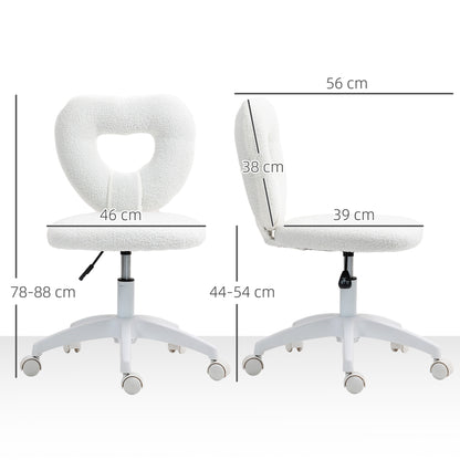 Desk Chair Office Chair Swivel Home Office Chair with Heart-shaped Backrest, Height Adjustable Teddy Fleece Vanity Chair for Study Room, White