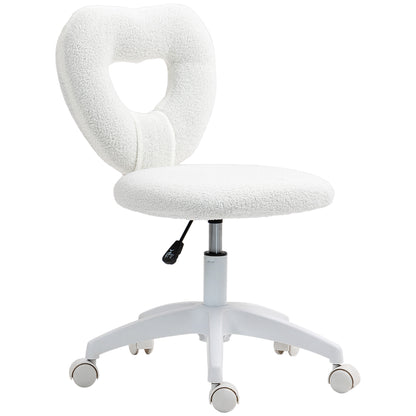 Desk Chair Office Chair Swivel Home Office Chair with Heart-shaped Backrest, Height Adjustable Teddy Fleece Vanity Chair for Study Room, White