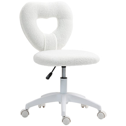 Desk Chair Office Chair Swivel Home Office Chair with Heart-shaped Backrest, Height Adjustable Teddy Fleece Vanity Chair for Study Room, White