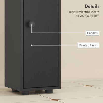 Slim Bathroom Cabinet, Tall Toilet Cupboard with Drawer and 4 Open Shelves, Space-Saving Bathroom & Living Room Storage, 8 x 8 x 71 in (20 x 20 x 180 cm), Black