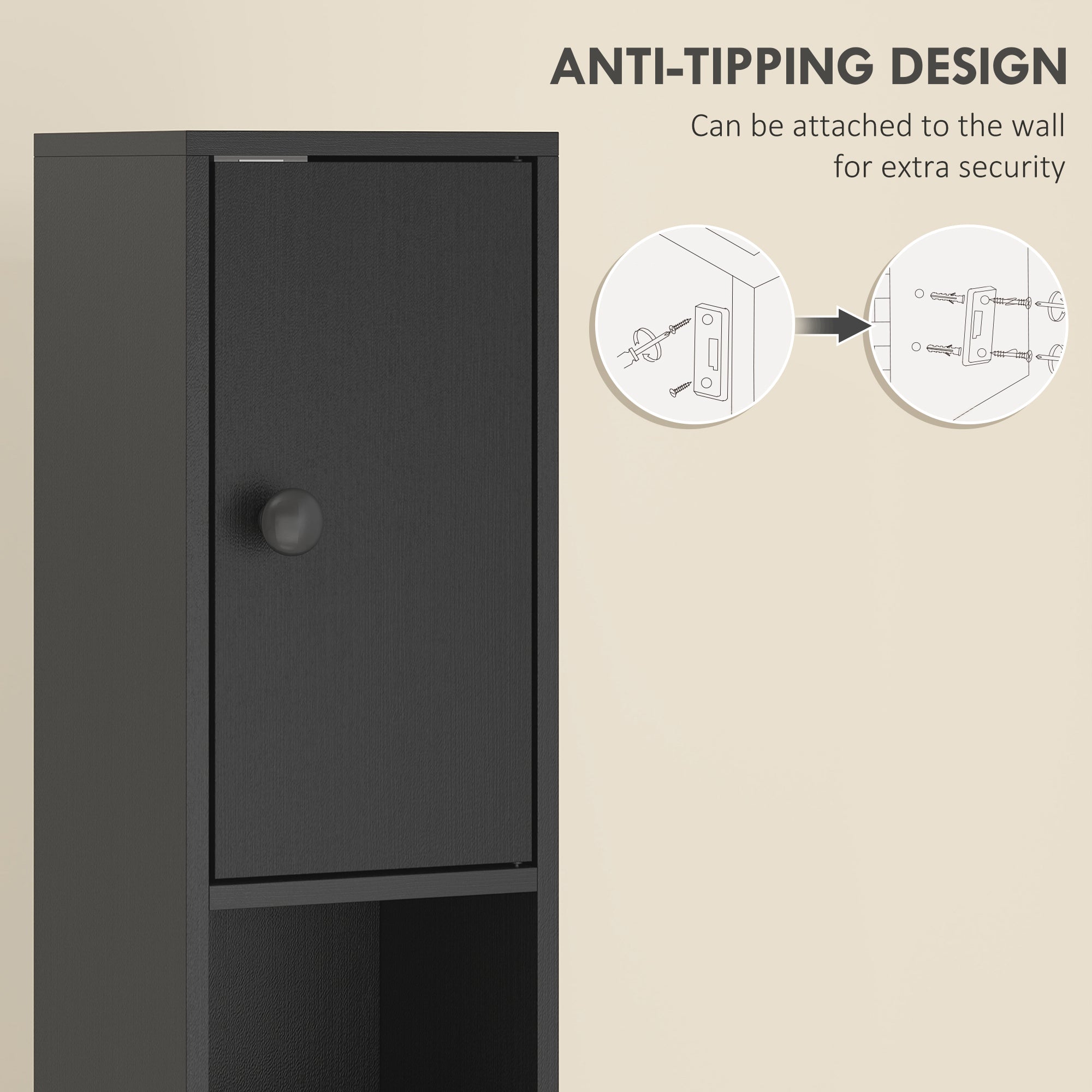 Slim Bathroom Cabinet, Tall Toilet Cupboard with Drawer and 4 Open Shelves, Space-Saving Bathroom & Living Room Storage, 8 x 8 x 71 in (20 x 20 x 180 cm), Black