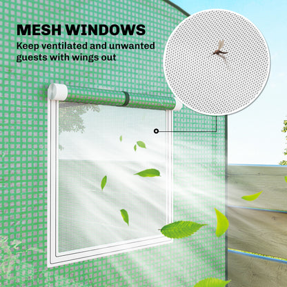 Greenhouse with Mesh Windows & Roll-Up Door, Steel-Frame PE Greenhouse, 200 x 75 x 188 cm, Ideal for Tomatoes, Vegetables & Flowers, Green