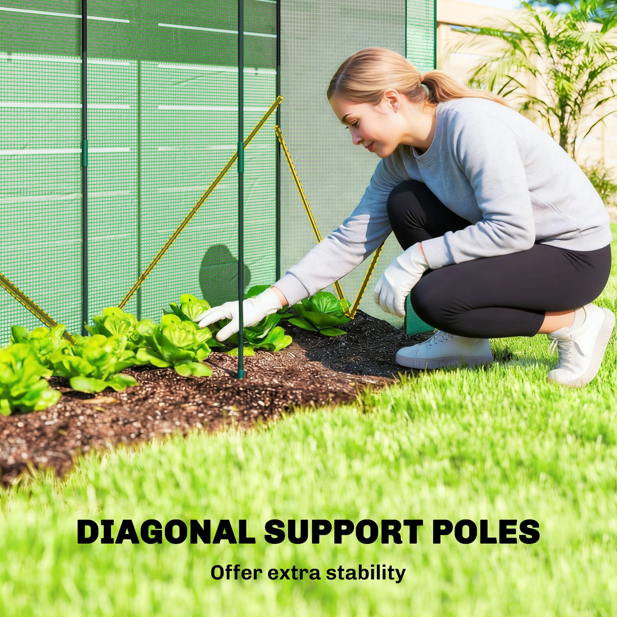 Greenhouse with Mesh Windows & Roll-Up Door, Steel-Frame PE Greenhouse, 200 x 75 x 188 cm, Ideal for Tomatoes, Vegetables & Flowers, Green