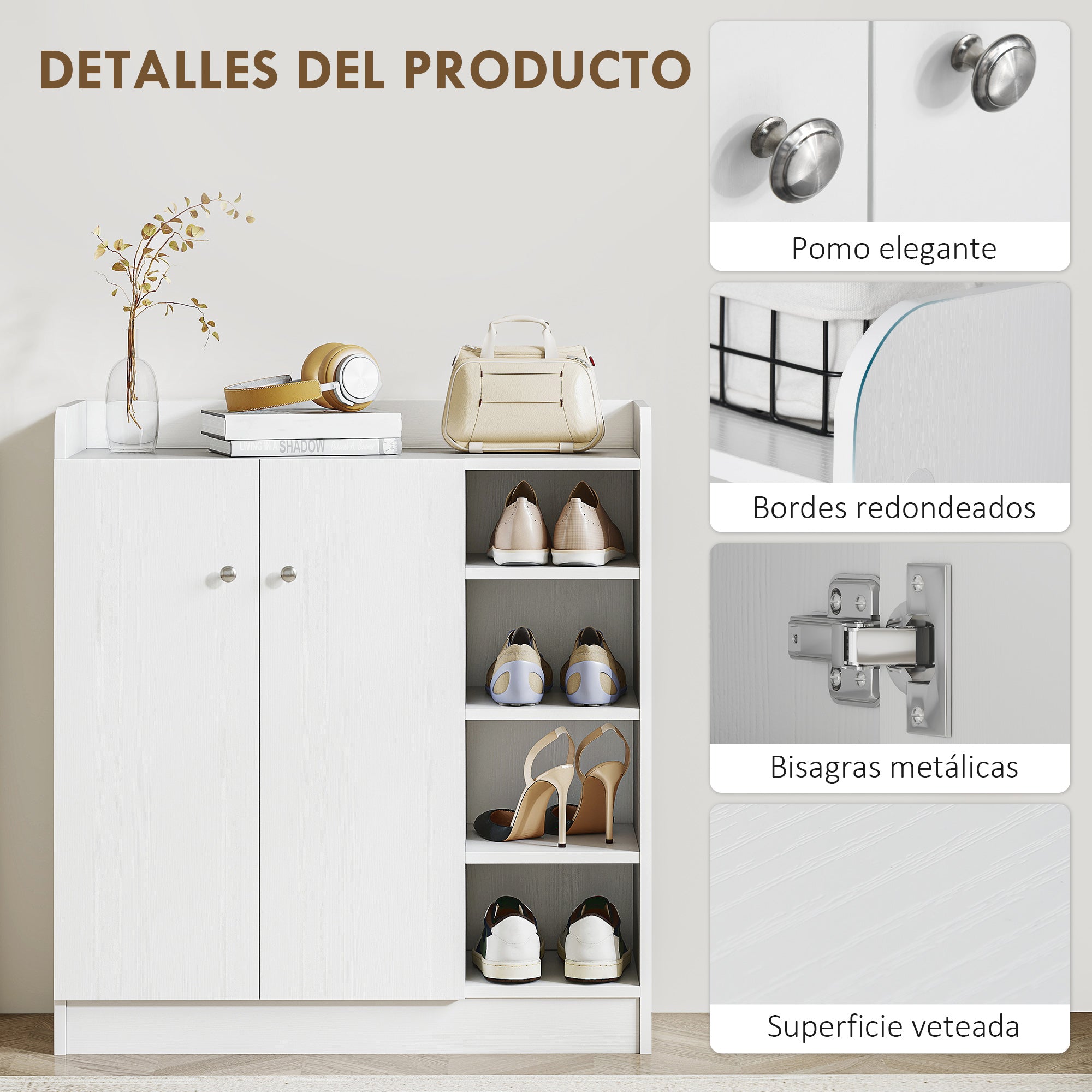 Shoe Cabinet with 2 Doors Narrow Shoe Rack with Adjustable Shelves for 12 Pairs of Shoes for Hallway Entryway 83x30x90 cm White