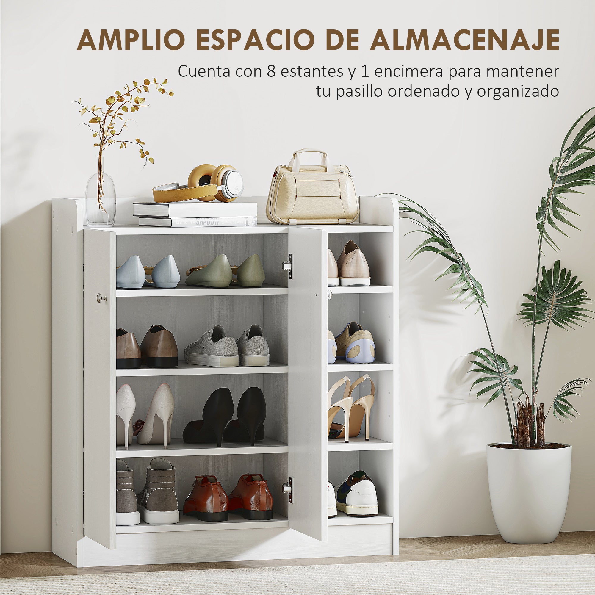 Shoe Cabinet with 2 Doors Narrow Shoe Rack with Adjustable Shelves for 12 Pairs of Shoes for Hallway Entryway 83x30x90 cm White
