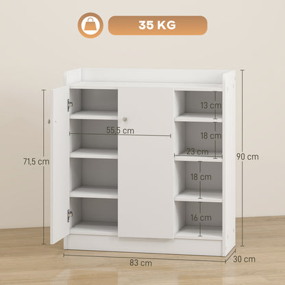 Shoe Cabinet with 2 Doors Narrow Shoe Rack with Adjustable Shelves for 12 Pairs of Shoes for Hallway Entryway 83x30x90 cm White