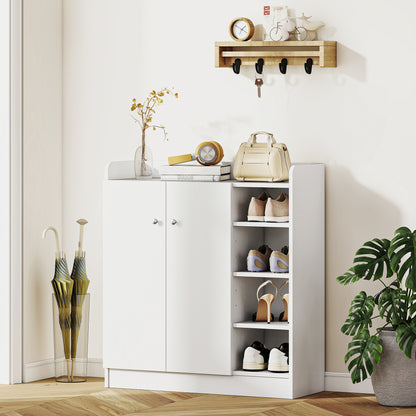Shoe Cabinet with 2 Doors Narrow Shoe Rack with Adjustable Shelves for 12 Pairs of Shoes for Hallway Entryway 83x30x90 cm White