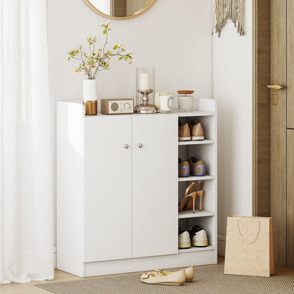 Shoe Cabinet with 2 Doors Narrow Shoe Rack with Adjustable Shelves for 12 Pairs of Shoes for Hallway Entryway 83x30x90 cm White