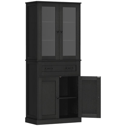 Tall Kitchen Cabinet Buffet with 2 Compartments, Acrylic Doors, Adjustable Shelf and Drawer, Pantry Cabinet for Kitchen/Living/Dining, Black, 76 x 40 x 182.5 cm (30 x 15.7 x 71.9 in)
