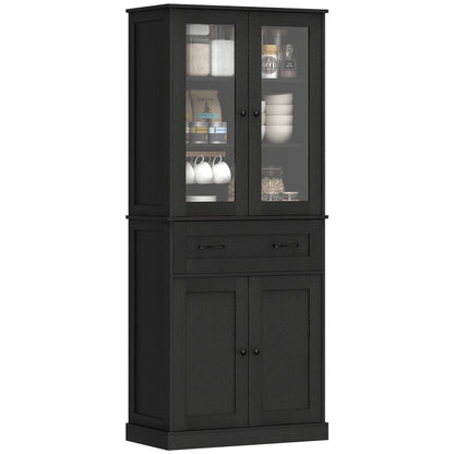 Tall Kitchen Cabinet Buffet with 2 Compartments, Acrylic Doors, Adjustable Shelf and Drawer, Pantry Cabinet for Kitchen/Living/Dining, Black, 76 x 40 x 182.5 cm (30 x 15.7 x 71.9 in)