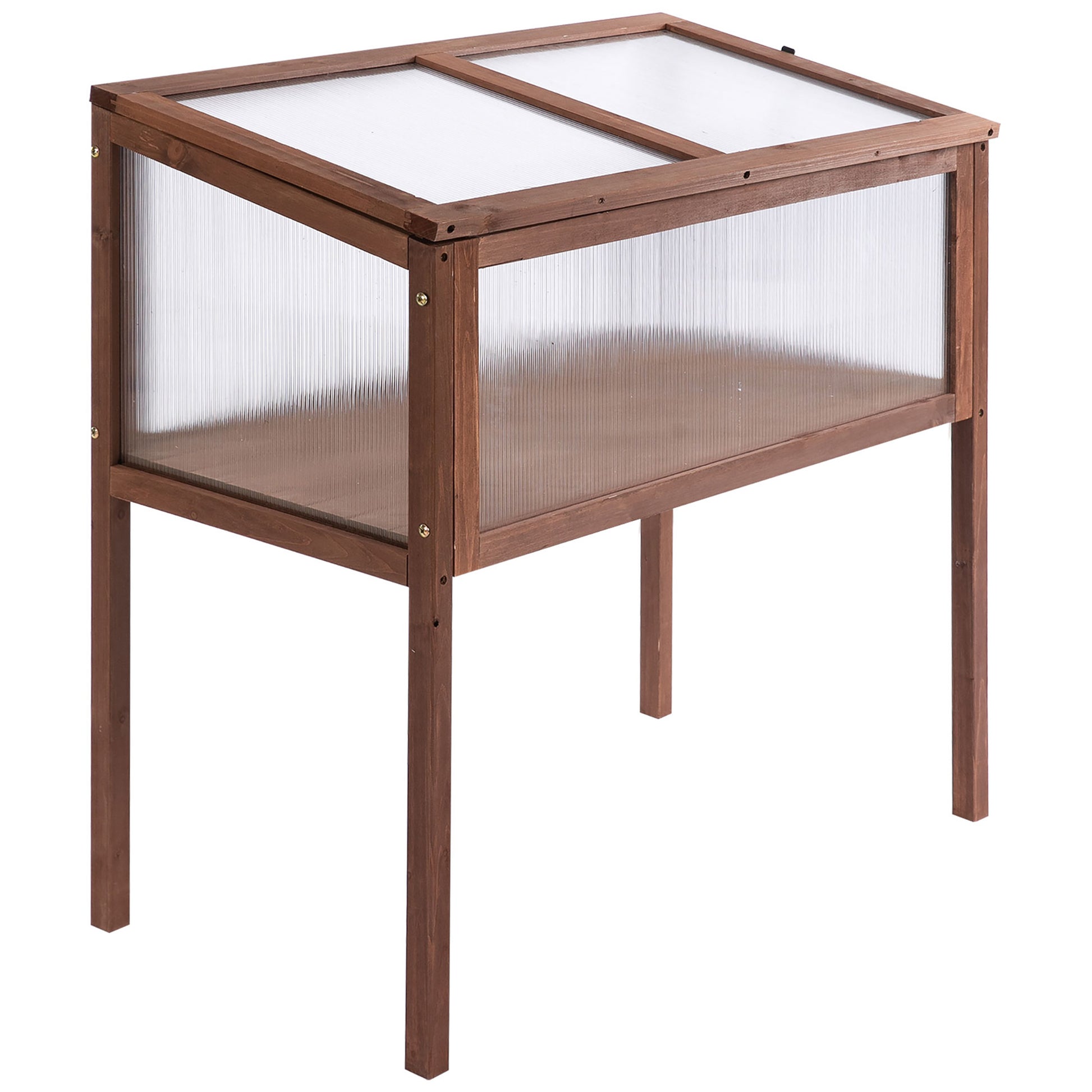 Wooden Raised Garden Bed Greenhouse 90 x 50 x 93 cm Planting Table with Cover Weatherproof Herb Planter for Garden, Balcony, and Terrace Brown