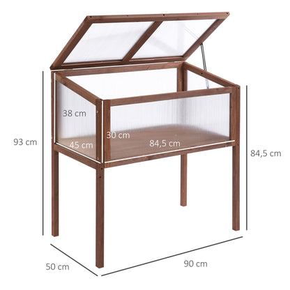 Wooden Raised Garden Bed Greenhouse 90 x 50 x 93 cm Planting Table with Cover Weatherproof Herb Planter for Garden, Balcony, and Terrace Brown