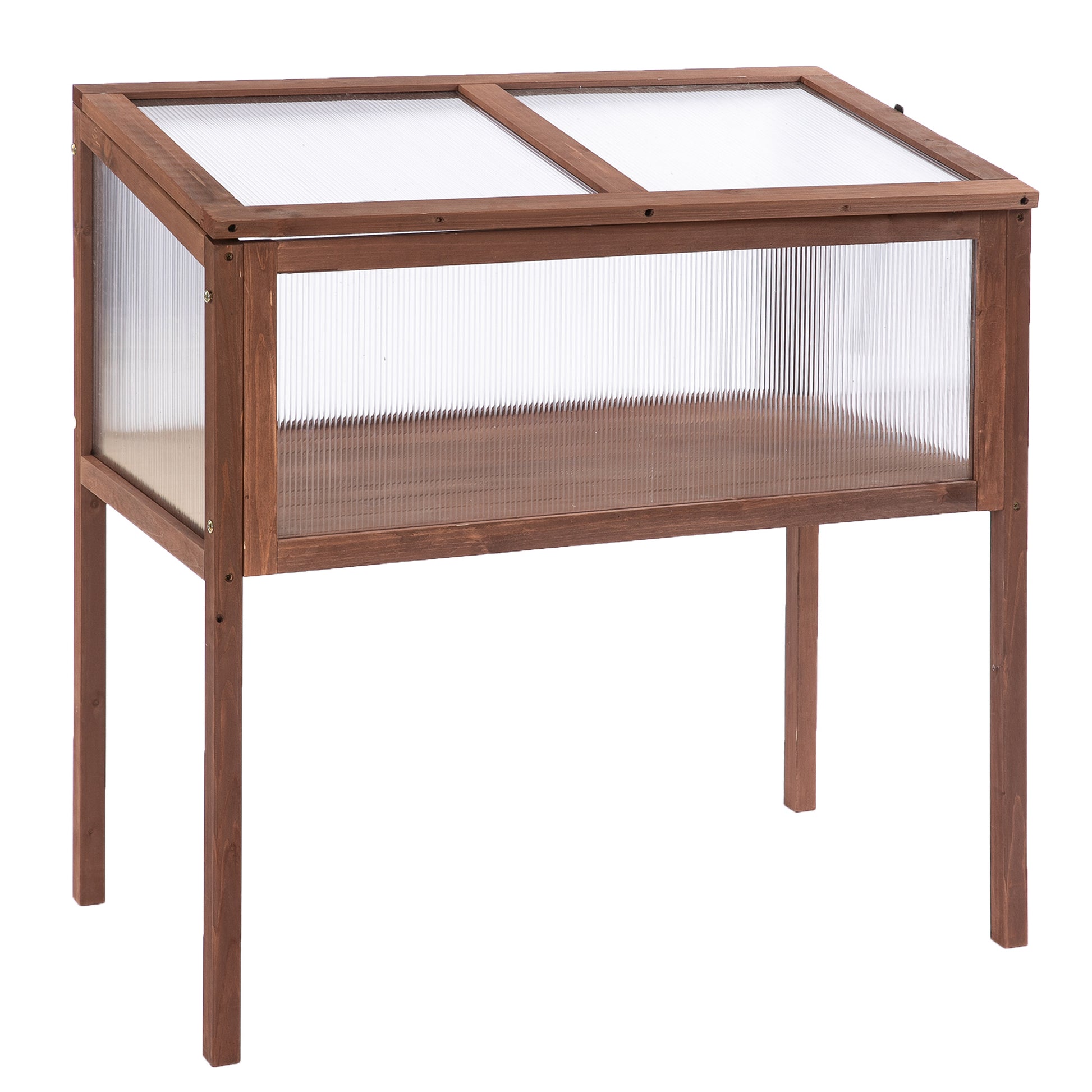 Wooden Raised Garden Bed Greenhouse 90 x 50 x 93 cm Planting Table with Cover Weatherproof Herb Planter for Garden, Balcony, and Terrace Brown